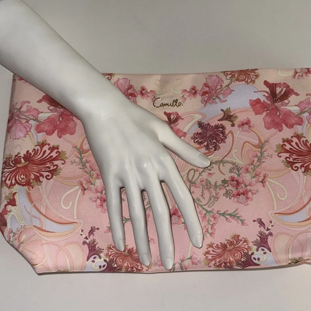 CAMILLA “Blossoms and Brushstrokes pink floral large makeup toiletry travel case